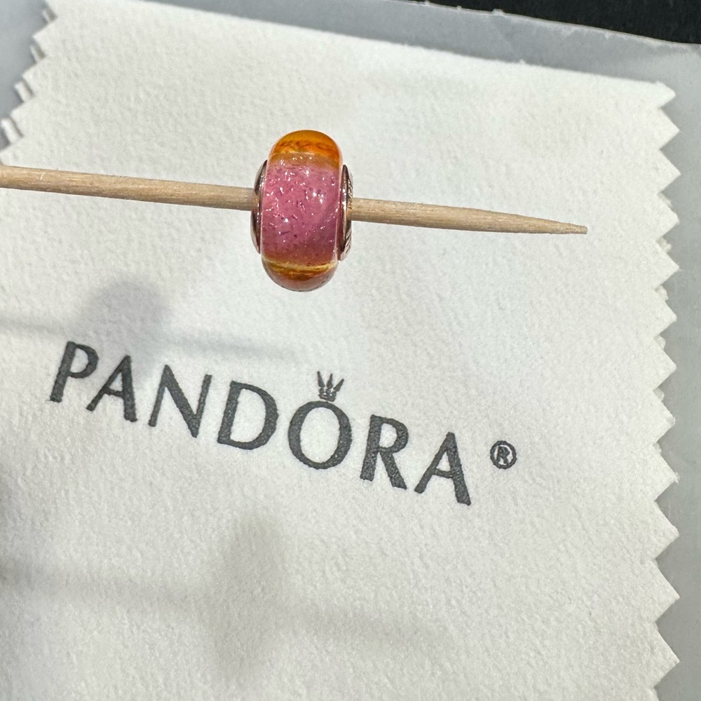 PANDORA orange and pink w/rose gold murano glass charm